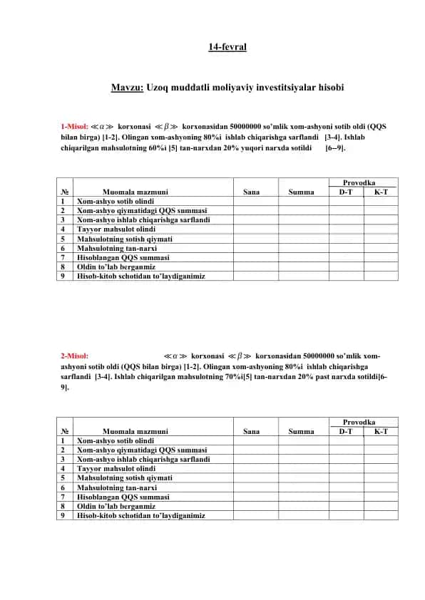 Uzoq muddatli moliyaviy investitsiyalar hisobi