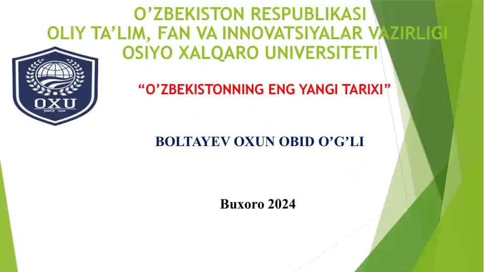 O’ZBEKISTONNING ENG YANGI TARIXI