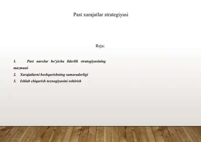 Past xarajatlar strategiyasi