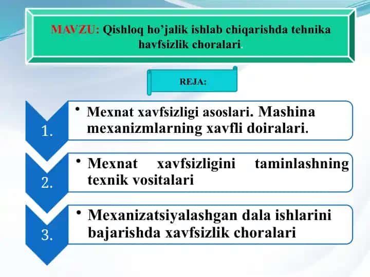 Qishloqho’jalik ishlabchiqarish tehnika havfsizlik choralari