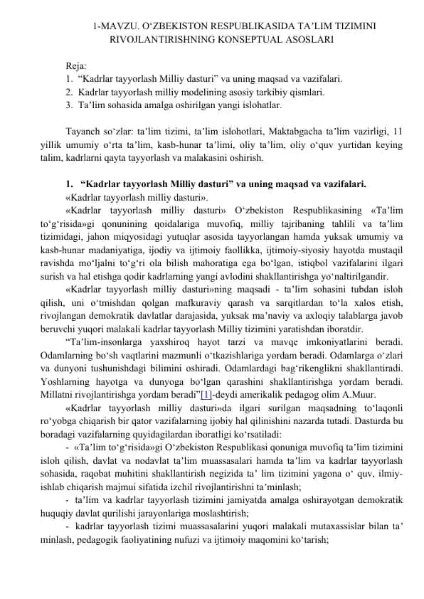"Kadrlar Tayyorlash Milliy Dasturi"