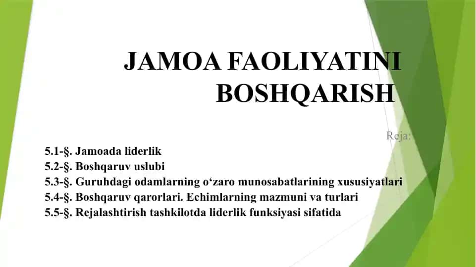 Jamoa faoliyatini boshqarish