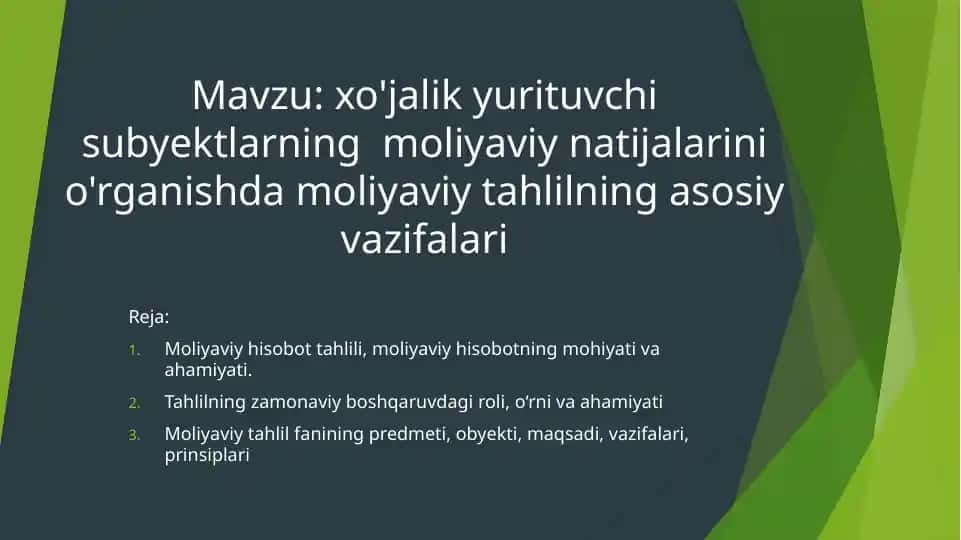 Moliyaviy tahlil haqida ma'lumotlar