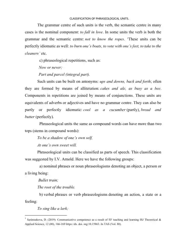 Classification of Phraseological Units