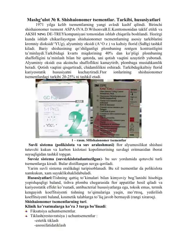 Shishaionomer tsementlar