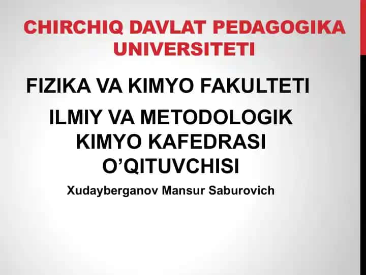 Kimyo o‘qitish metodikasi