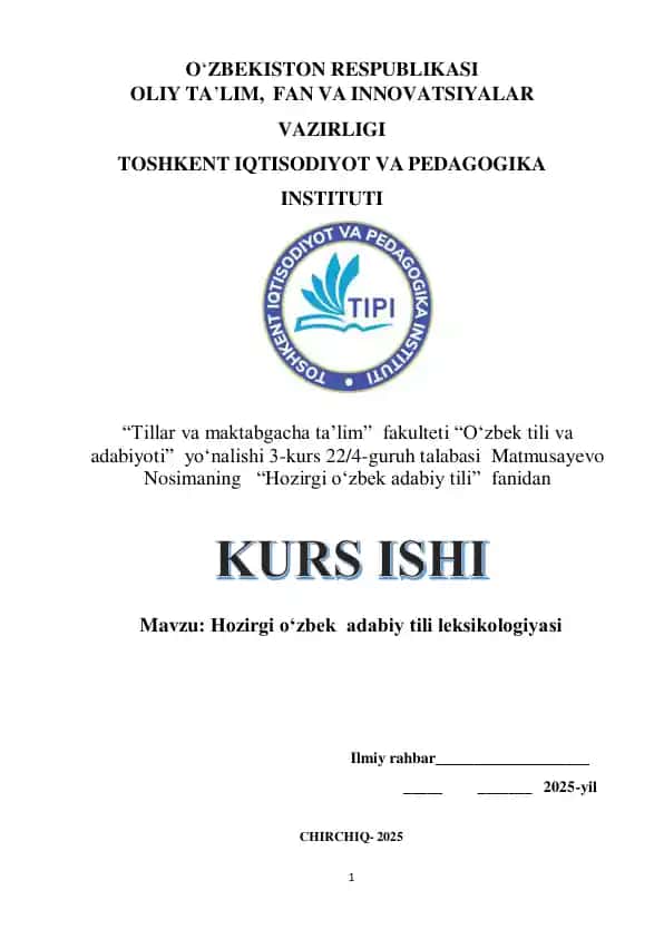 Hozirgi o‘zbek adabiy tili leksikologiyasi