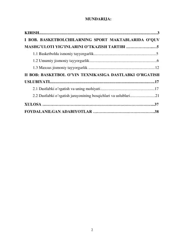 Basketbol O'yin Texnikasiga Dastlabki O'rgatish Uslubiyati