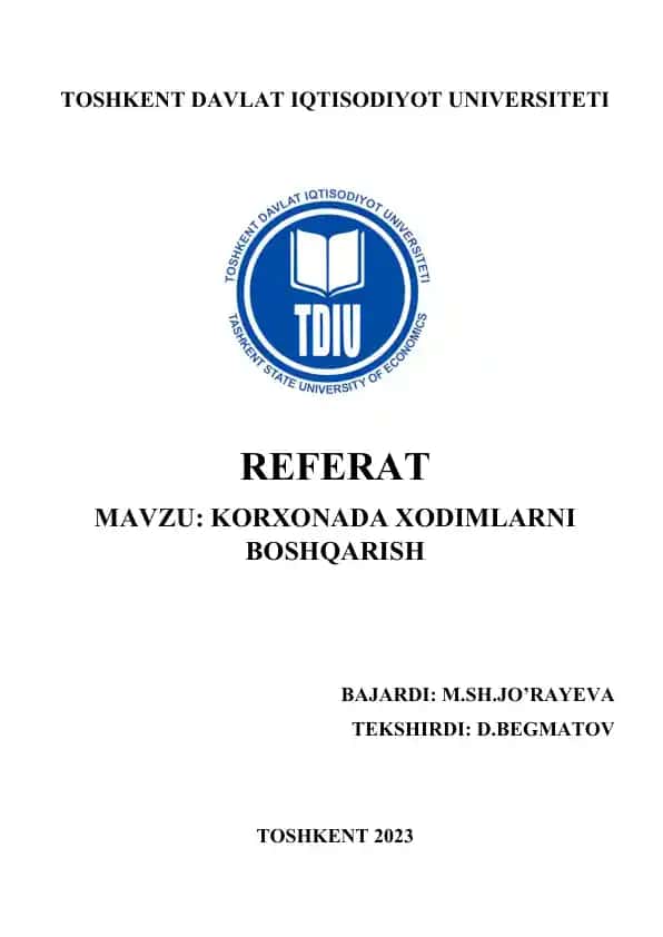 Korxonada Xodimlarni Boshqarish Referati