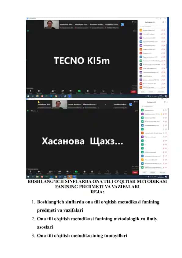 Boshlang‘ich sinflarda ona tili o‘qitish metodikasi fanining predmeti va vazifalari