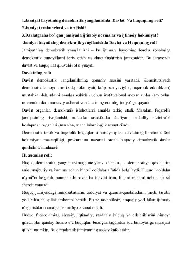 Davlat va huquqning roli