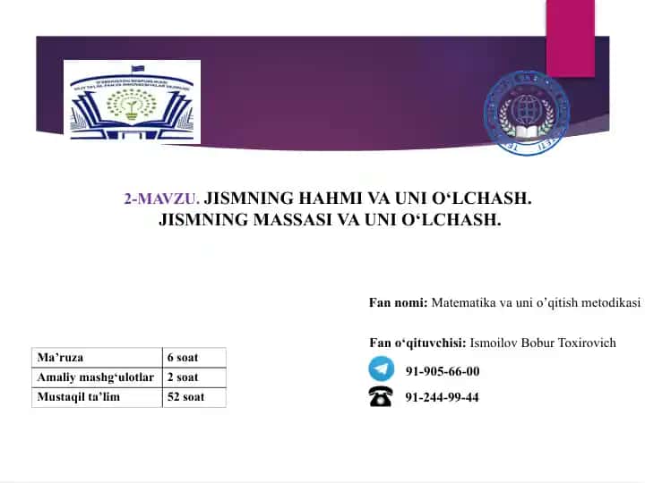 Jismning hajmi va uni o‘lchash