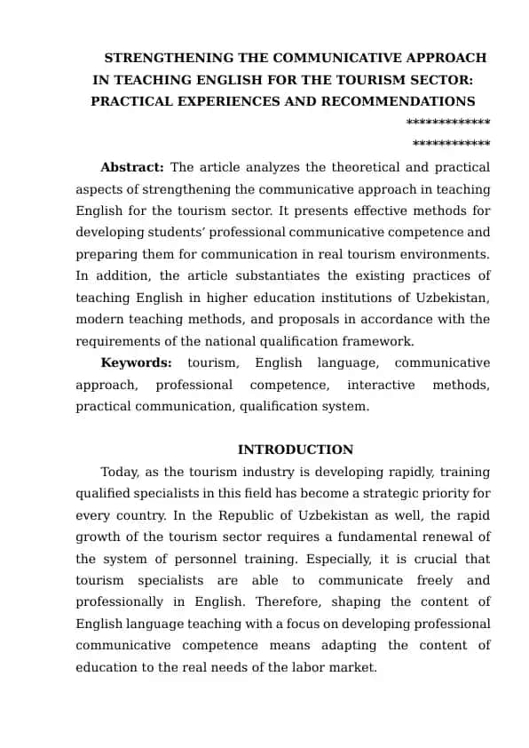 Strengthening the Communicative Approach in Teaching English for the Tourism Sector