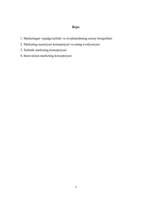 Marketingni vujudga kelishi va rivojlanishining asosiy bosqichlari