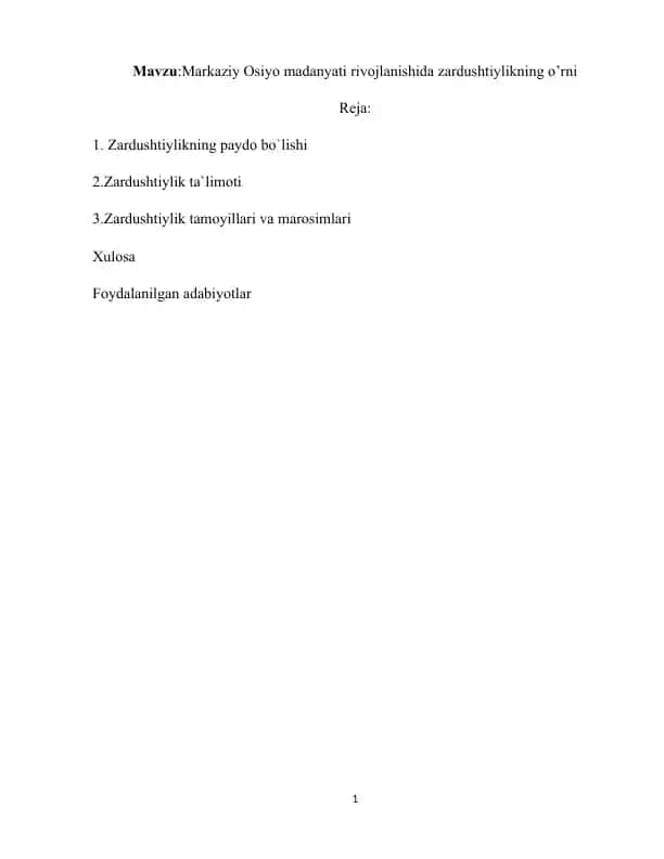 Markaziy Osiyo madanyati rivojlanishida zardushtiylikning o’rni