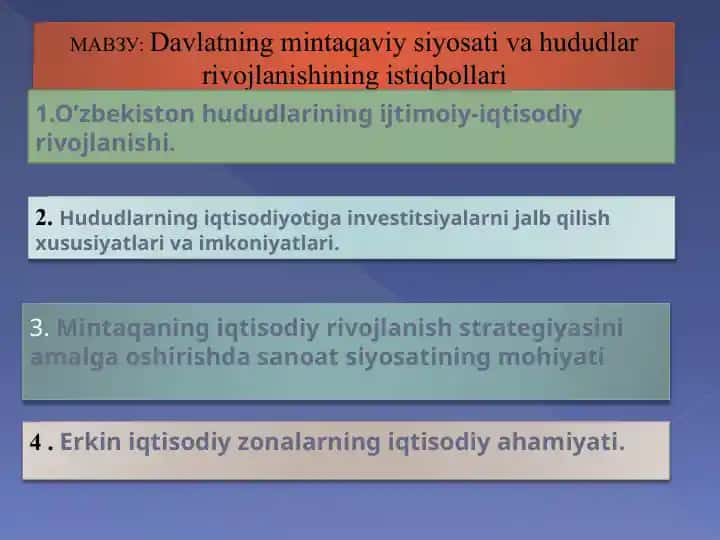 Davlatning mintaqaviy-sosial hududlari va rivojlanishining istiqbollari