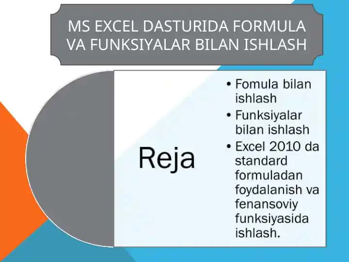 MS Excel dasturida formula va funktsiyalar bilan ishlash