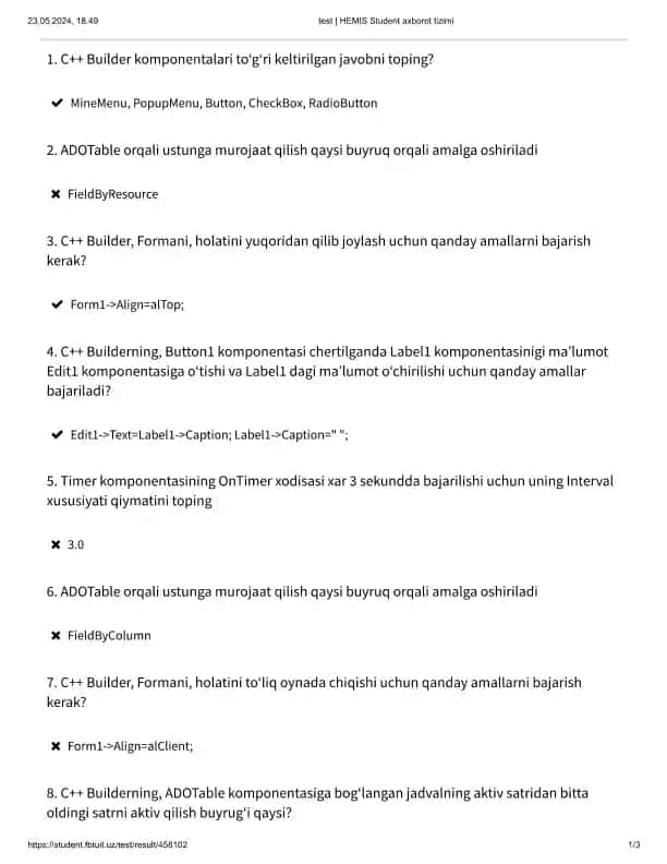 C+ Builder komponentalari haqida ma'lumotlar