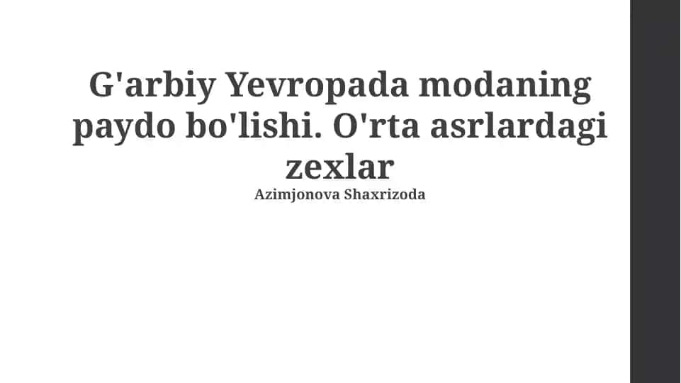 G'arbiy Yevropada modaning paydo bo'lishi
