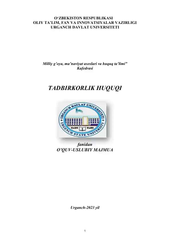 Tadbirkorlik huquqi fanidan o‘quv-uslubiy majmua