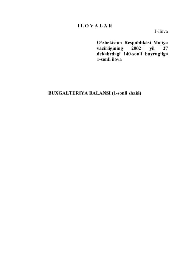 BUXGALTERIYA BALANSI (1-sonli shakl)