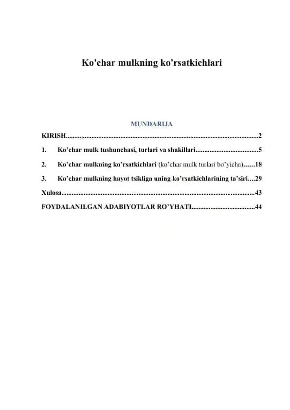 Ko'char mulkni baholash kurs ishi