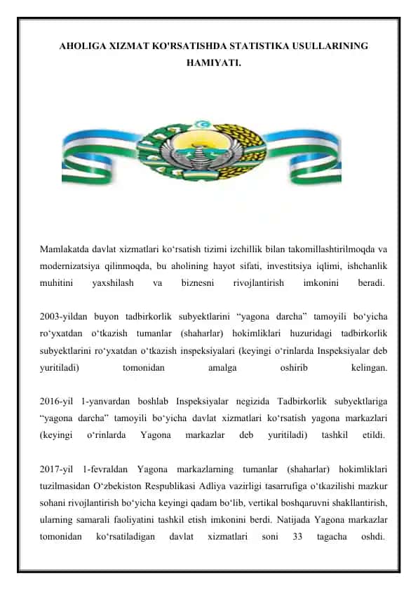 Statistika usullarining aholiga xizmati