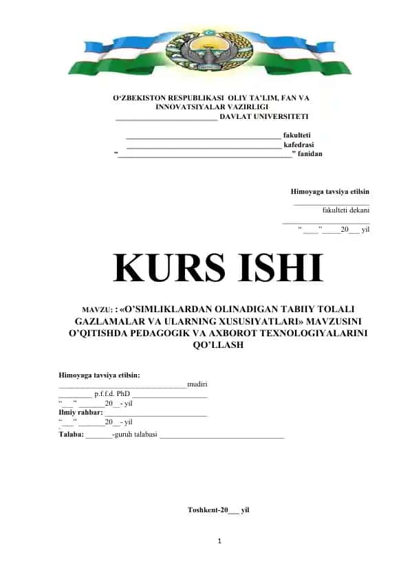 O’SIMLIKLARDAN OLINADIGAN TABIIY TOLALI GAZLAMALAR VA ULARNING XUSUSIYATLARI MAVZUSINI O’QITISHDA PEDAGOGIK VA AXBOROT TEXNOLOGIYALARINI QO’LLASH