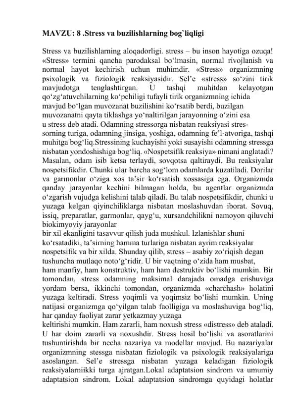 Stress va buzilishlarning bog`liqligi