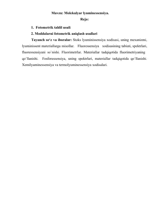 Molekulyar lyuminessensiya.