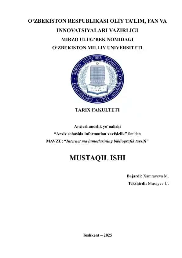 Internet ma'lumotlarining bibliografik tavsifi