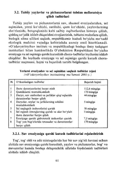 Tabiiy yaylovlar va pichanzorlarni tubdan melioratsiya qilish tadbirlari
