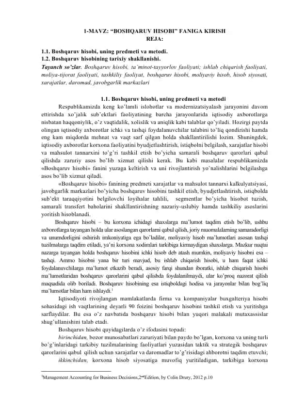 Boshqaruv Hisobi faniga kirish