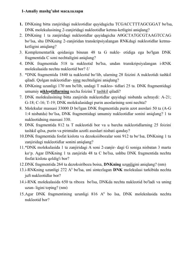 Genetika va molekulyar biologiya mashg'ulotlari