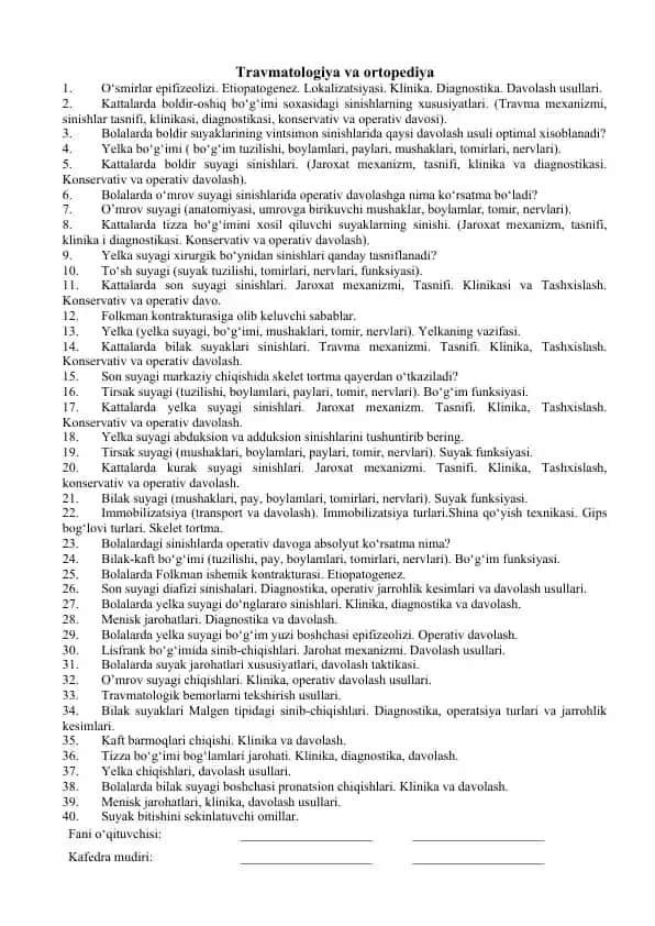 Travmatologiya va ortopediya