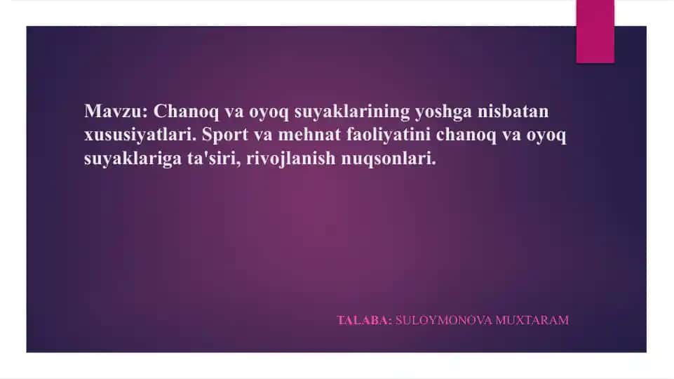 Chanoq va Oyoq Suyaklarining Yoshganisbatan Xususiyatlari