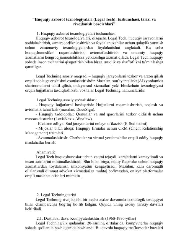 Huquqiy axborot texnologiyalari (Legal Tech)