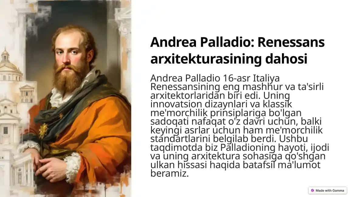Andrea Palladio: Renessans arxitekturasining dahosi