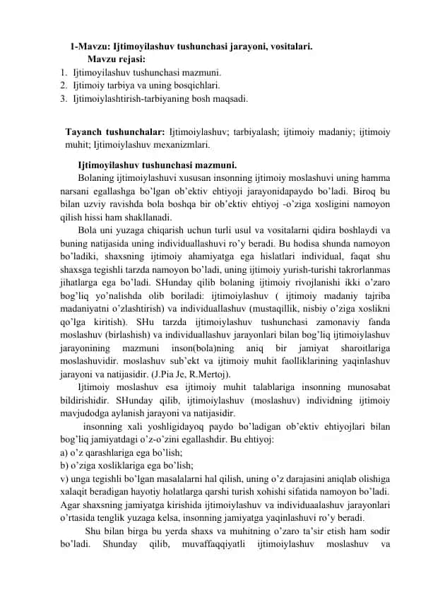 Ijtimoyilashuv tushunchasi jarayoni, vositalari