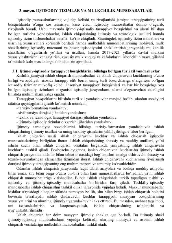 IQTISODIY TIZIMLAR VA MULKCHILIK MUNOSABATLARI
