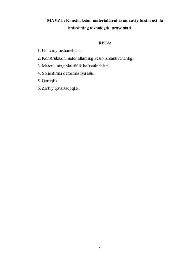 Materialshunoslik va konstruksion materiallar texnologiyasi