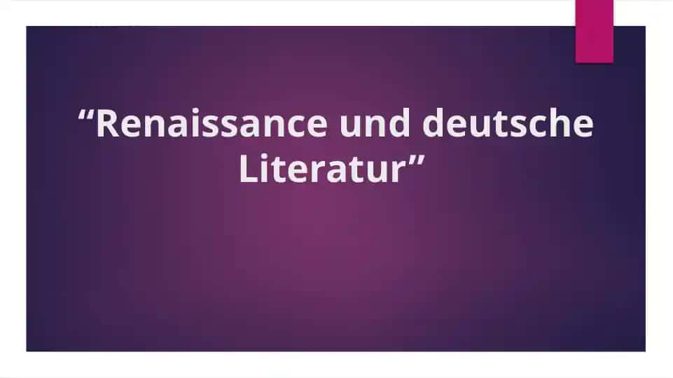 Renaissance und deutsche Literatur