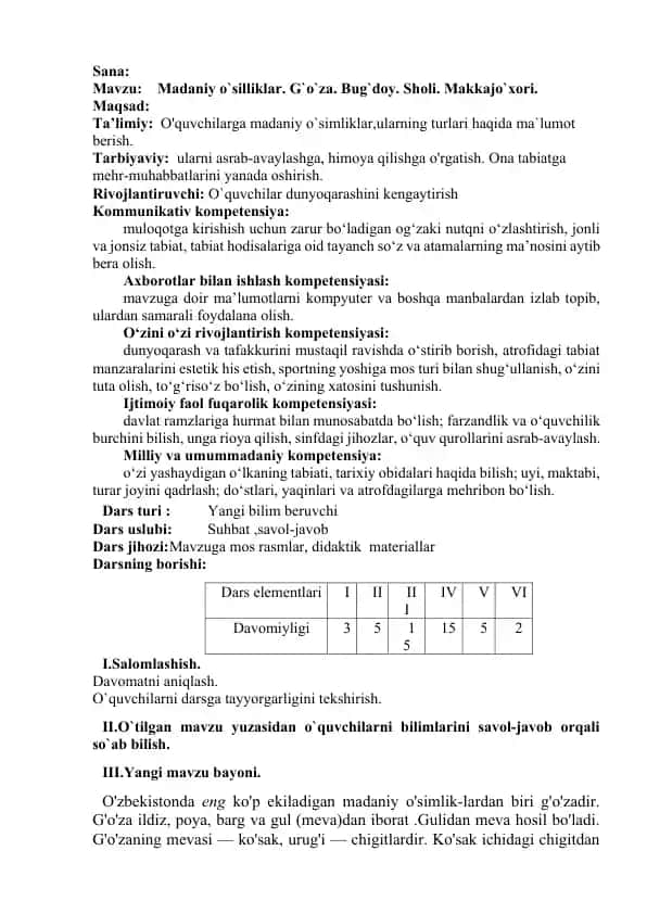 Madaniy o`silliklar. G`o`za. Bug`doy. Sholi. Makkajo`xori.