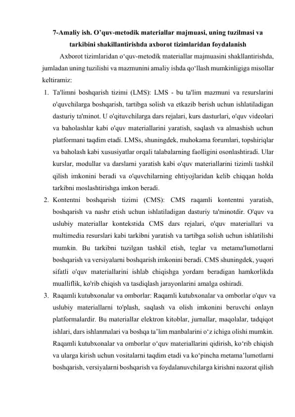 O’quv-metodik materiallar majmuasi