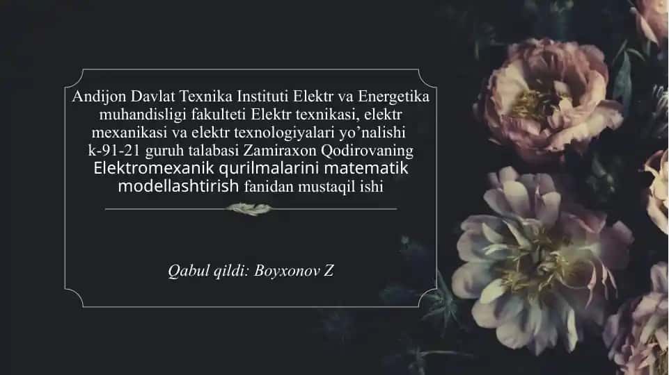 Elektromexanik qurilmalarini matematik modellashtirish
