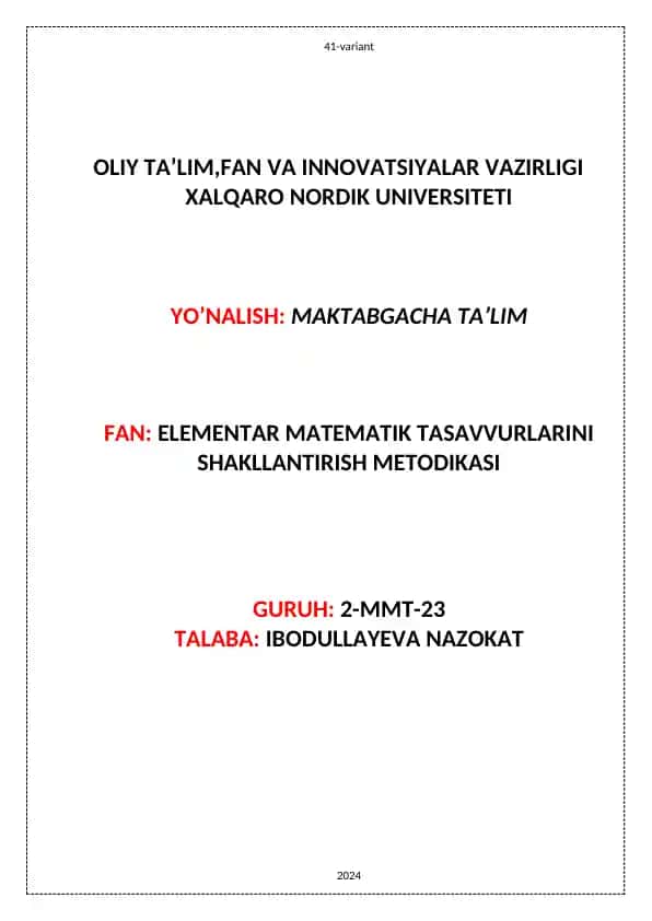 Topshiriq MTTning qaysi yosh guruhi tarbiyalanuvchilari uchun mo‘ljallangan.