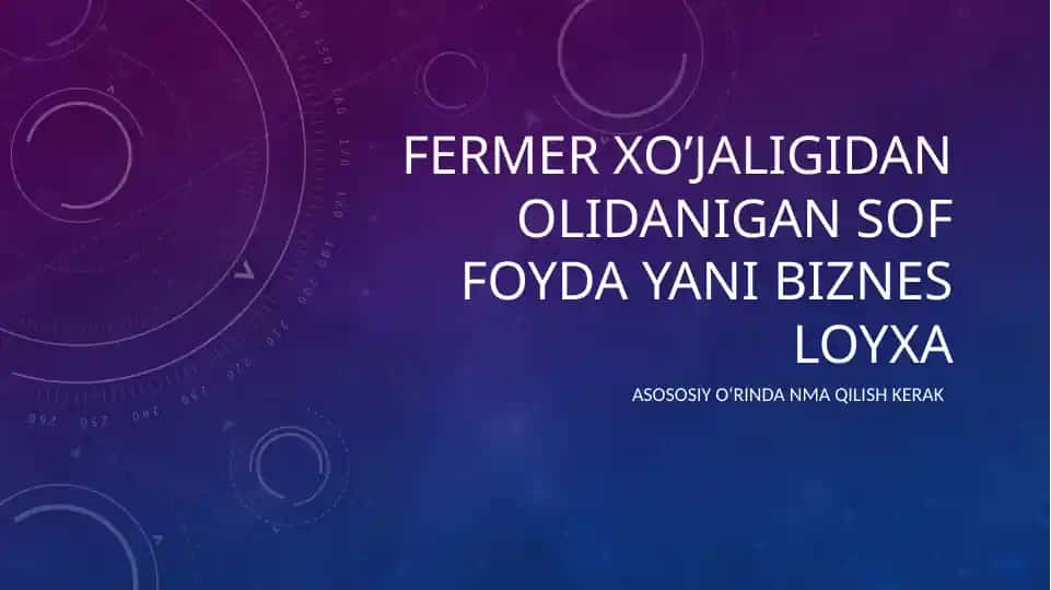 Fermer xo’jaligidan olidanigan sof foyda yani biznes loyxa