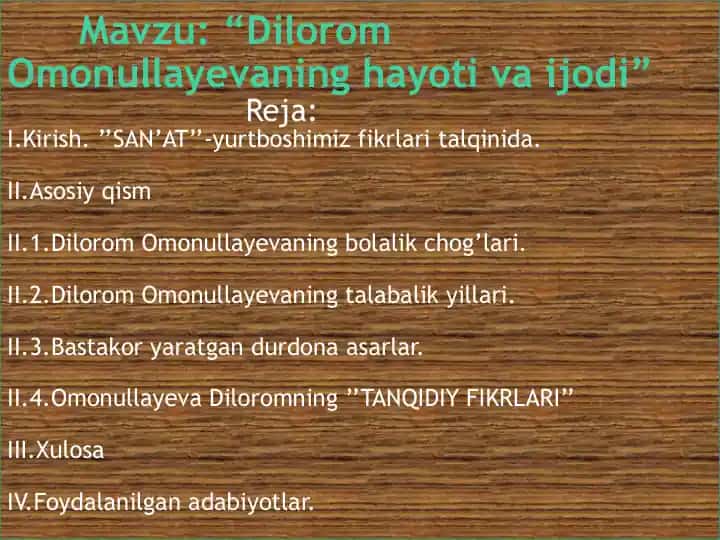 "Dilorom Omonullayevaning Hayoti"