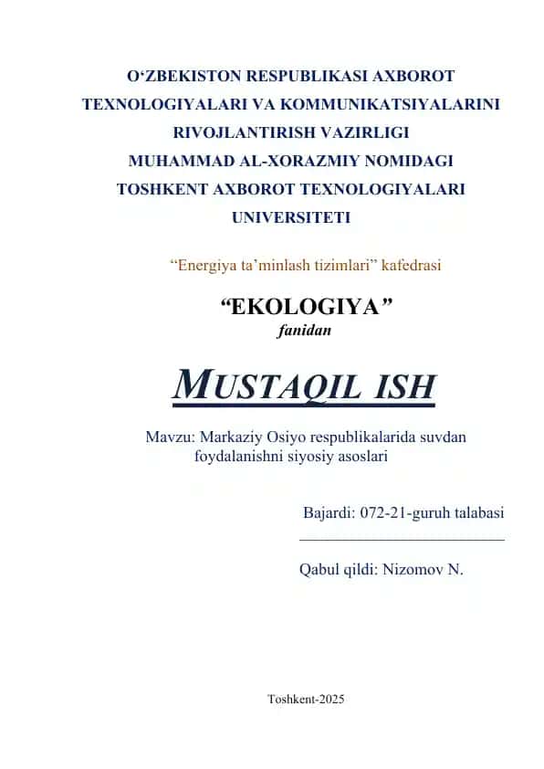Markaziy Osiyo respublikalarida suvdan foydalanishni siyosiy asoslari