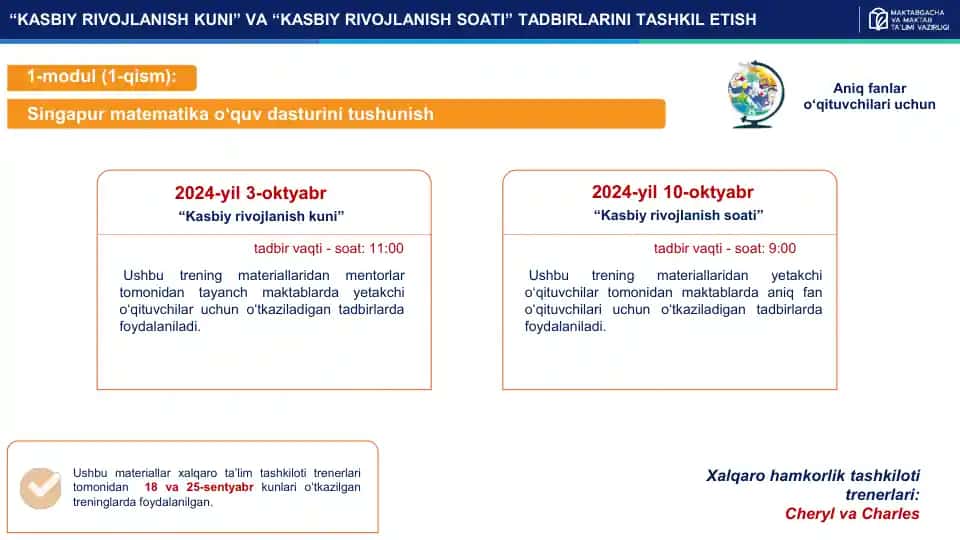 Kasbiy rivojlanish kuni va kasbiy rivojlanish soati tadbirlarini tashkil etish